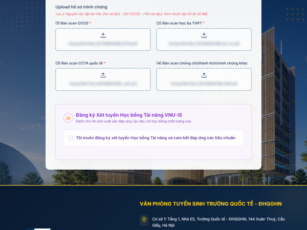 Tích chọn đăng ký học bổng